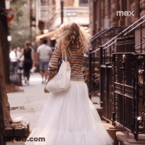 Woman In White Skirt Walking GIF