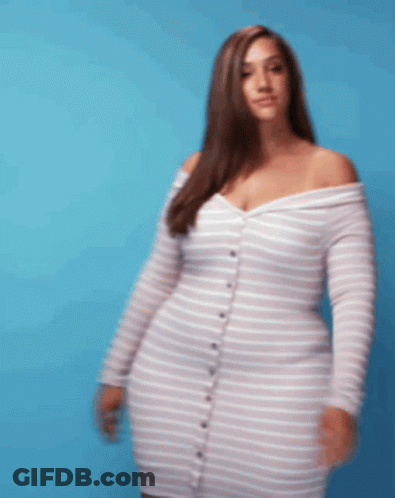 Woman In White Striped Dress On Blue Background GIF