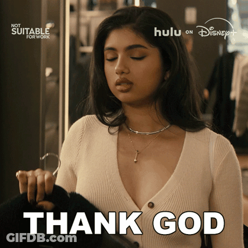 Woman In White Sweater Holding Black Fur Coat Thank God GIF