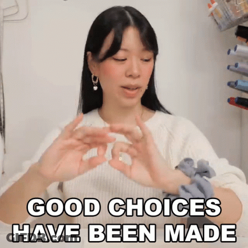 Woman In White Sweater Says Good Choices Have Been Made GIF