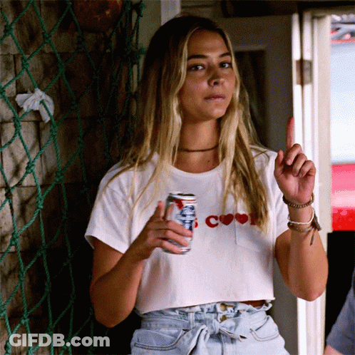 Woman In White T-Shirt Holding Pabst Blue Ribbon Beer GIF
