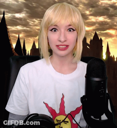 Woman In White T-Shirt With Sun Stands At Microphone GIF