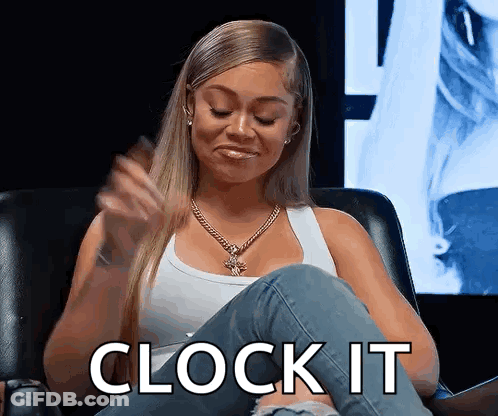 Woman In White Tank Top Sitting With Clock GIF