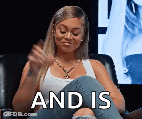 Woman In White Tank Top Sitting With Text And GIF