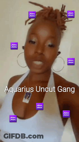 Woman In White Tank Top Surrounded By Purple Water Signs Aquarius Uncut Gang GIF