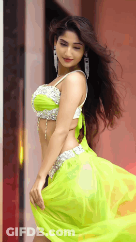 Woman In White Top And Green Skirt GIF
