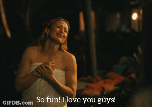 Woman In White Towel Says So Fun I Love You GIF