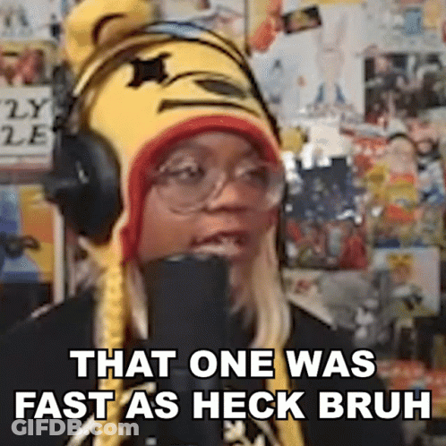 Woman In Winnie The Pooh Hat And Headphones Says Fast GIF