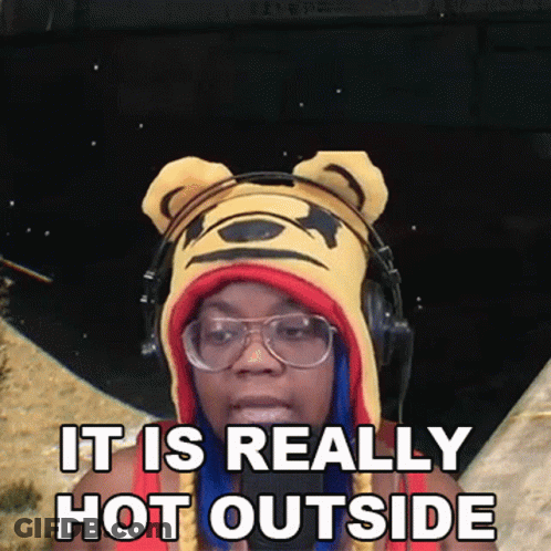 Woman In Winnie The Pooh Hat And Headphones Says It Is Really Hot Outside GIF