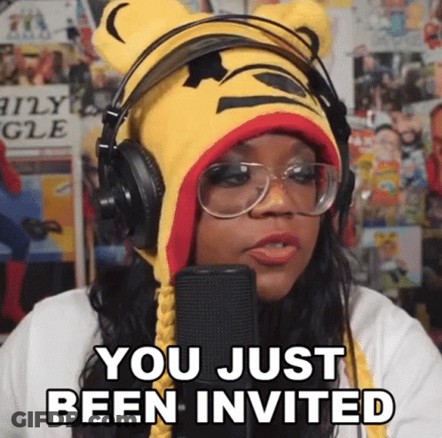 Woman In Winnie The Pooh Hat Headphones Says You Just Been Invited GIF
