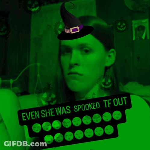 Woman In Witch Hat Saying Even She Was Spooked TF Out GIF