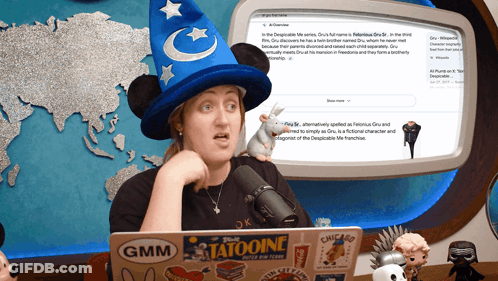 Woman In Wizard Hat With GMM Sticker On Laptop GIF