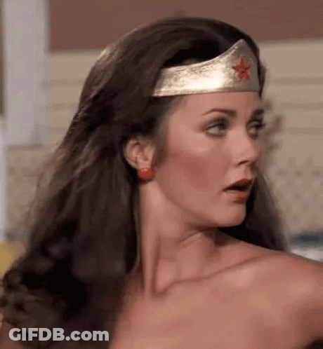Woman In Wonder Woman Costume And Earrings GIF