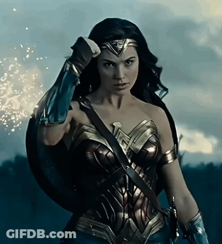 Woman In Wonder Woman Costume Holding Shield GIF