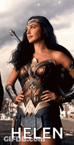 Woman In Wonder Woman Costume Holding Sword Helen GIF