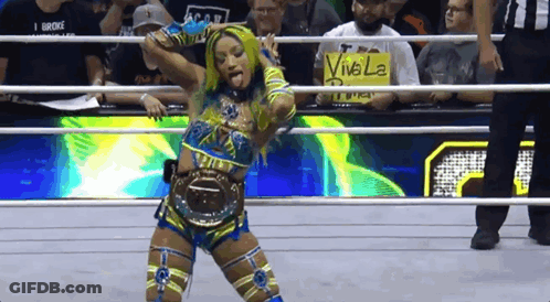 Woman In Wrestling Ring Holding Viva La Diva Sign GIF