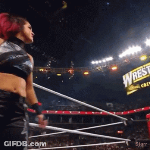 Woman In Wrestling Ring Smack Down Sign GIF