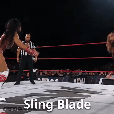 Woman In Wrestling Ring With Sling Blade GIF