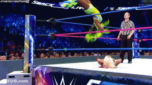 Woman In Wrestling Ring With Smack On Back GIF