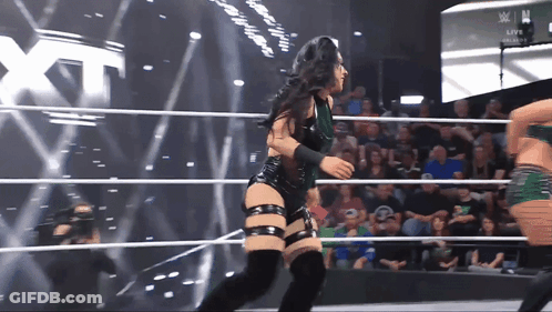 Woman In Wrestling Ring With XT On Screen GIF