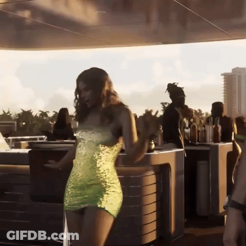 Woman In Yellow Dress Dancing In Bar GIF