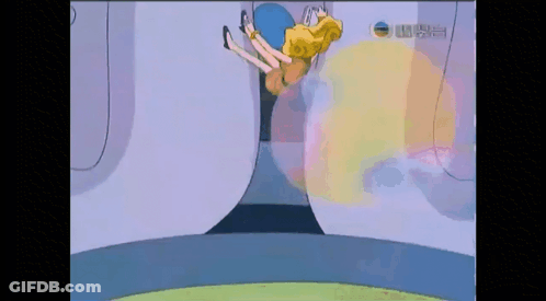 Woman In Yellow Dress Falling Down Staircase Cartoon GIF