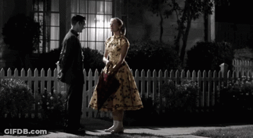 Woman In Yellow Dress Holding Pink Plaid Umbrella GIF