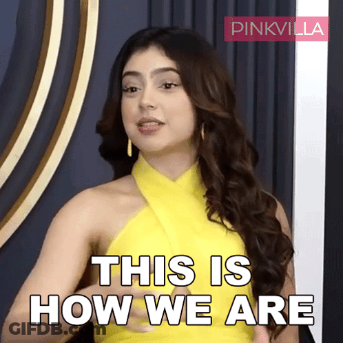 Woman In Yellow Dress Saying This Is How We Are GIF