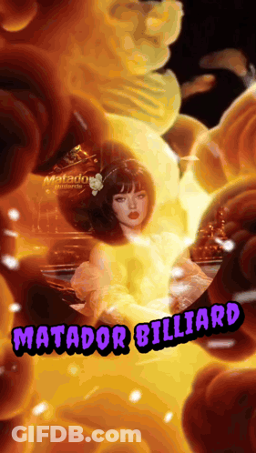 Woman In Yellow Dress Surrounded By Flames Matador Billard GIF
