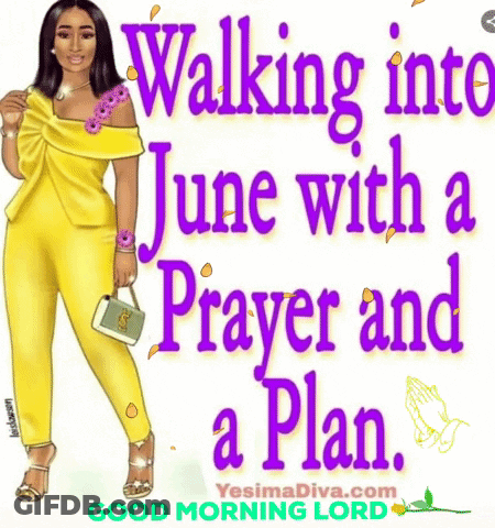Woman In Yellow Dress Walking Into June With Prayer And Plan GIF