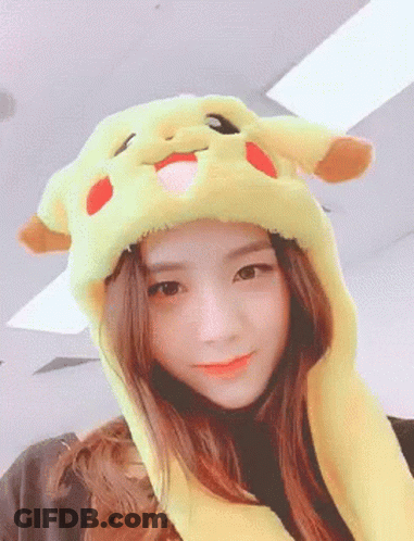 Woman In Yellow Hat With Pikachu GIF