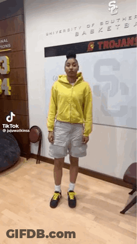 Woman In Yellow Hoodie And Shorts GIF