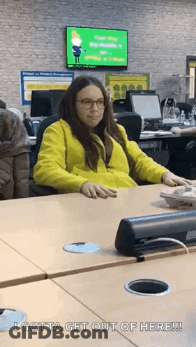 Woman In Yellow Jacket I Gotta Get Out Of Here GIF