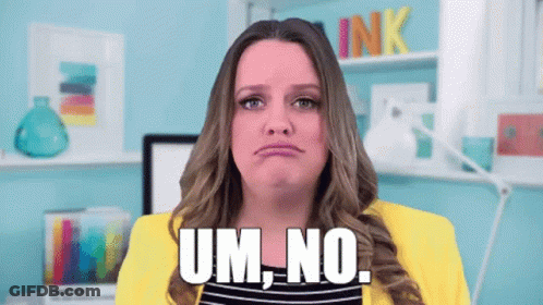 Woman In Yellow Jacket Saying Um No GIF