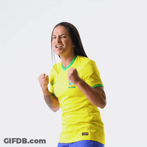 Woman In Yellow Jersey Saying Brasil GIF