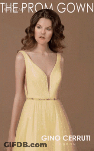Woman In Yellow Prom Gown By Gino Cerruti GIF