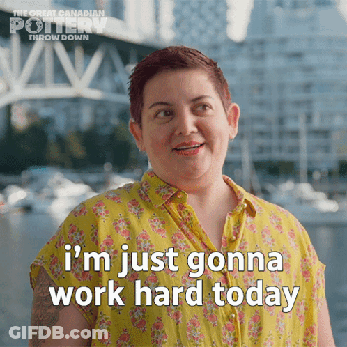 Woman In Yellow Says I'm Just Gonna Work Hard Today GIF
