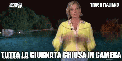 Woman In Yellow Shirt At Pool Trash Italiano GIF