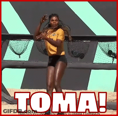 Woman In Yellow Shirt Dancing With Toma Sign GIF