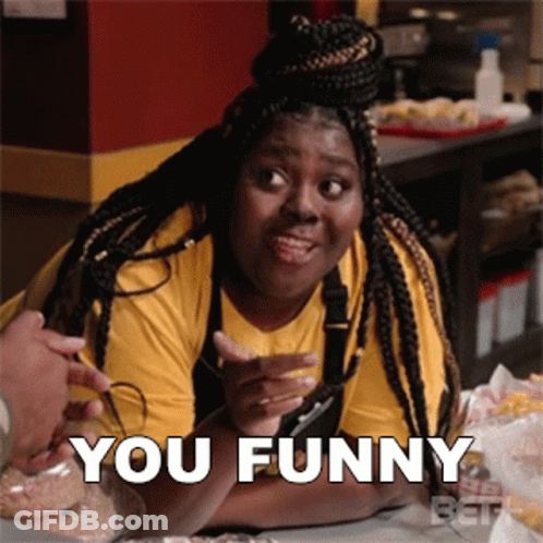 Woman In Yellow Shirt Holding Jar Says You Funny GIF