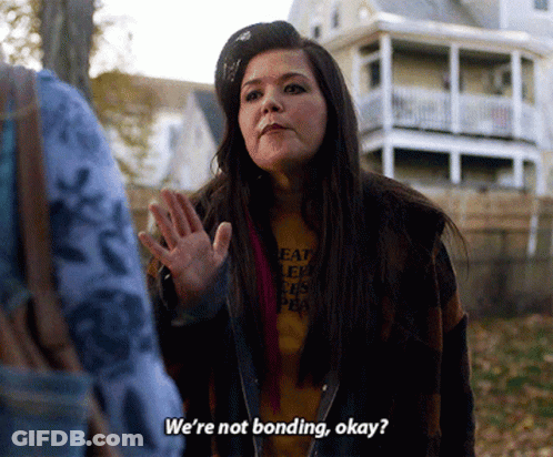 Woman In Yellow Shirt Saying We're Not Bonding Okay Talking To Another Woman GIF