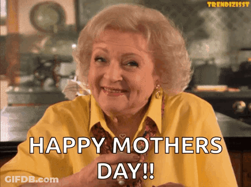 Woman In Yellow Shirt Says Happy Mother's Day GIF