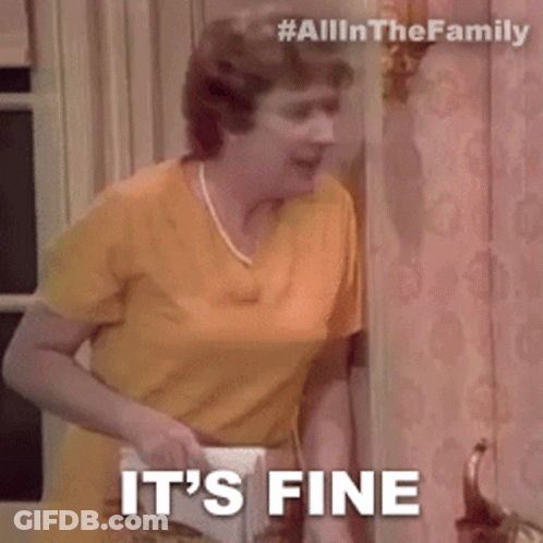 Woman In Yellow Shirt Says It's Fine GIF