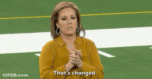 Woman In Yellow Shirt Says That's Changed On Football Field GIF