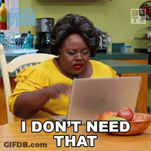Woman In Yellow Shirt Using Laptop Says I Don't Need That GIF