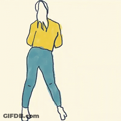 Woman In Yellow Sweater And Blue Pants GIF