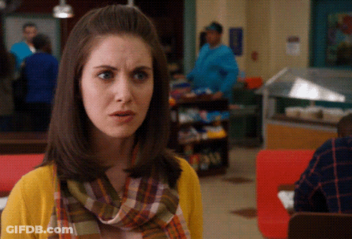 Woman In Yellow Sweater And Plaid Scarf Surprised GIF