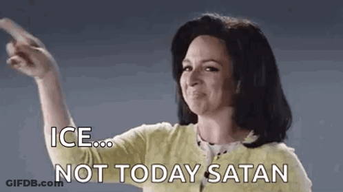 Woman In Yellow Sweater Pointing Saying Ice Not Today Satan GIF
