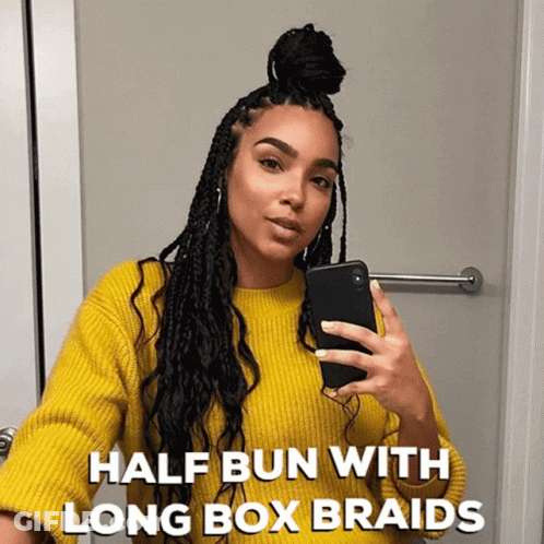 Woman In Yellow Sweater Taking Selfie In Mirror GIF