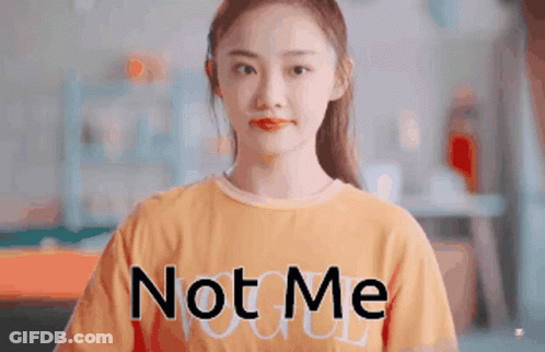 Woman In Yellow T-Shirt Saying Not Me GIF